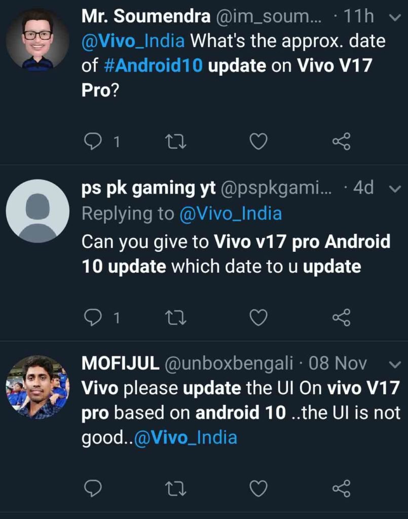 Vivo V17 Pro Android 10 Update Date