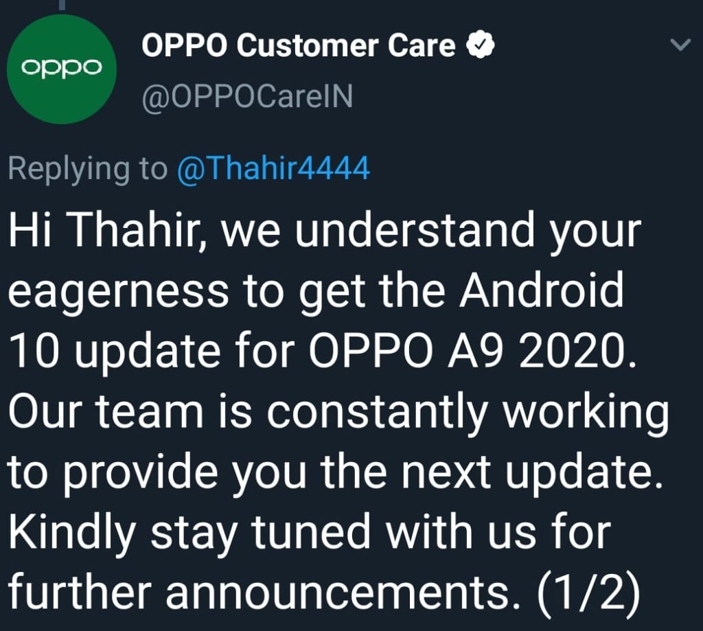 Oppo A9 2020 Android 10 Update Date