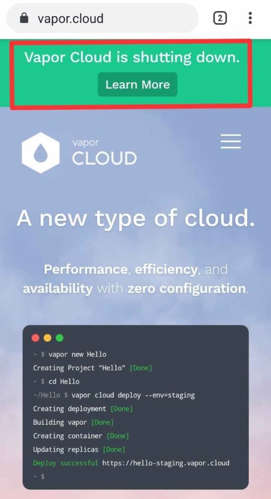 Vapor Cloud" Shutting down
