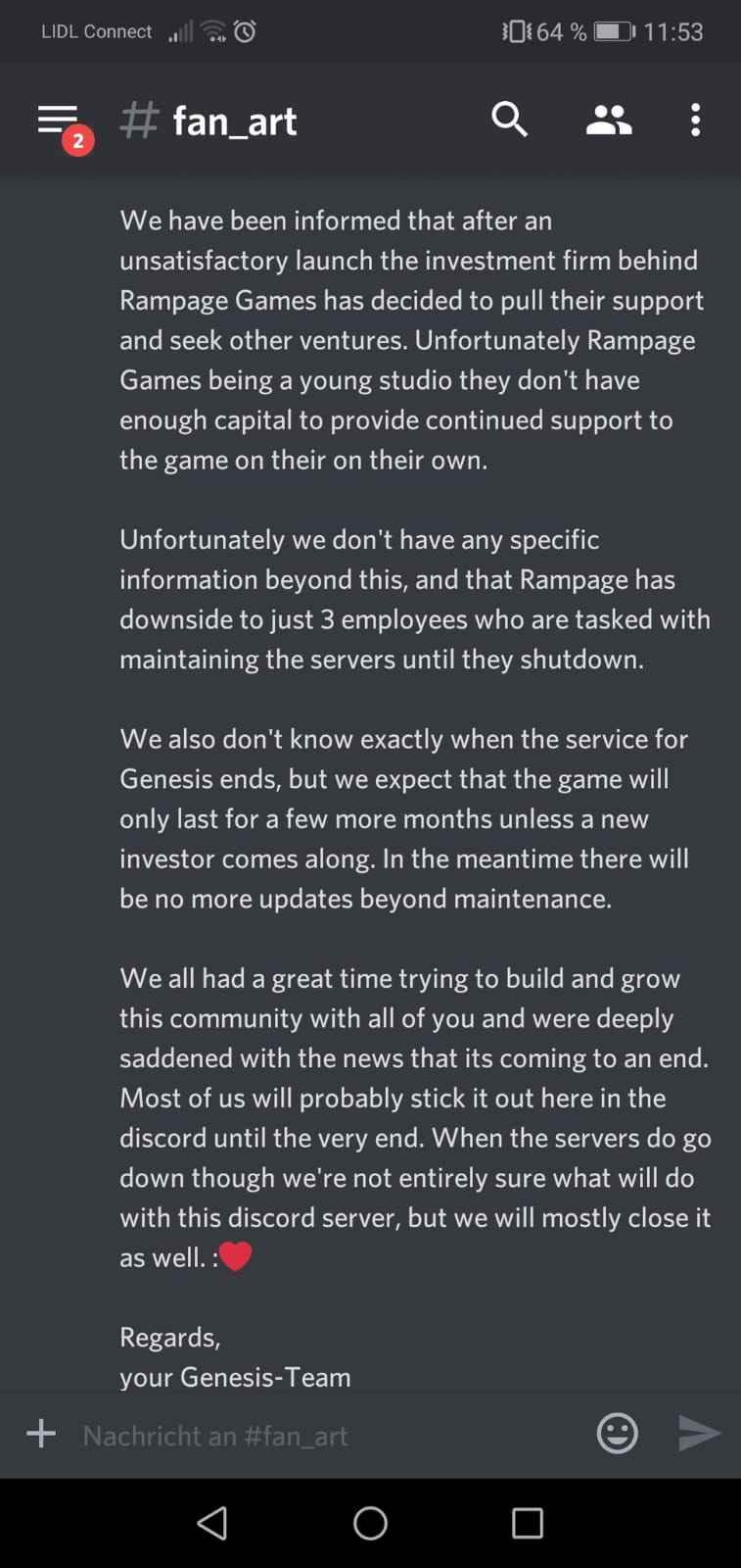 Rampage Games shutting down Genesis game