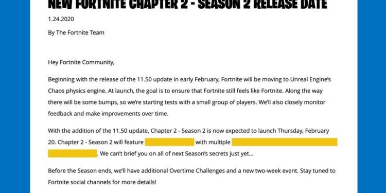 Fortnite Chapter 2 Season 2 Start Date Announced Along With Update 11 50 Patch Notes Details