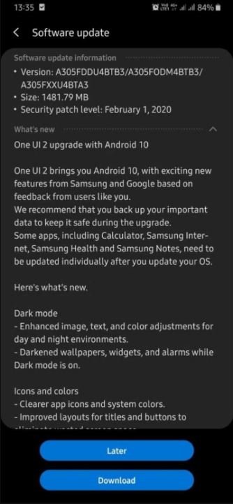 Samsung Galaxy A30 starts getting Android 10 update 