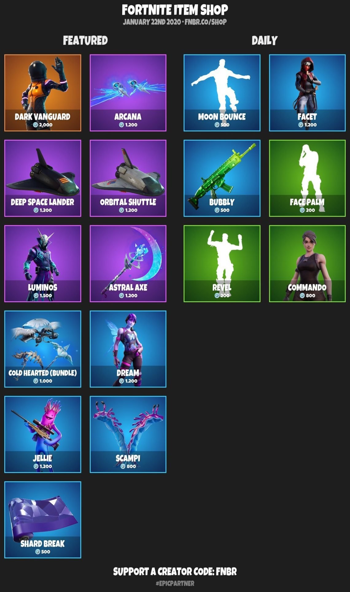 Fortnite Battle Royale : (January 22) Item Shop Today - DigiStatement