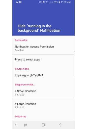 Remove “App running in the background” notification in Android
