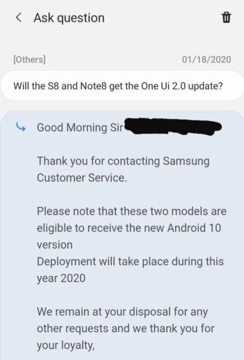 Samsung Rep's Android 10 confirmation