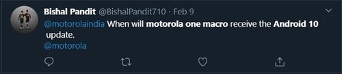 Motorola One Macro Android 10 Update