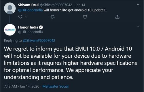Honor 9 Lite Android 10 update: