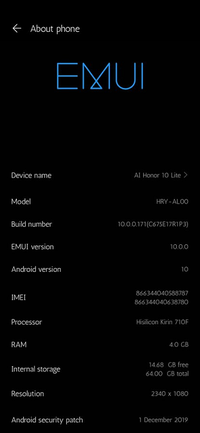 Honor 10 Lite Android 10 Update