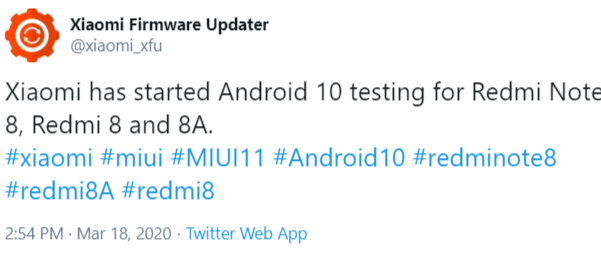 Android 10 Update status for Xiaomi Redmi Note 8, Redmi 8 and 8A