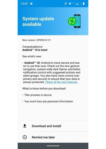 Motorola Moto G7+ Android 10 update