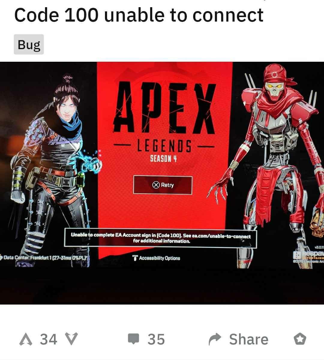 Apex Legends Servers Down Code 100 Error Troubling Many Players Digistatement