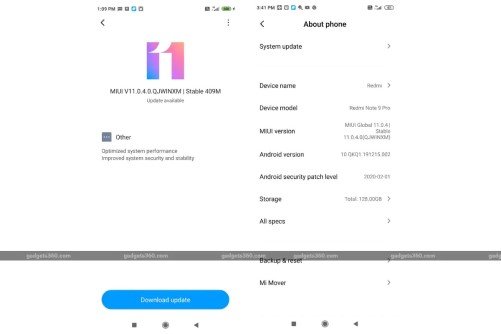 Redmi Note 9 Pro Android 10 update