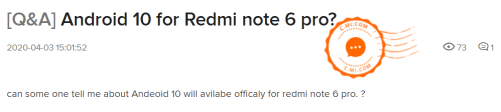Redmi Note 6 Pro Android 10 status