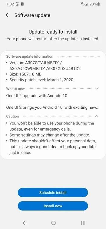 Samsung Galaxy A30s Android 10 Update (One UI 2.0) rolling out now