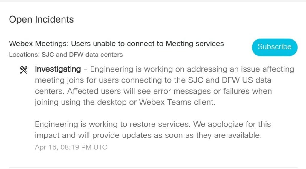 [Official update] Cisco WebEx down (not working) for many users ...