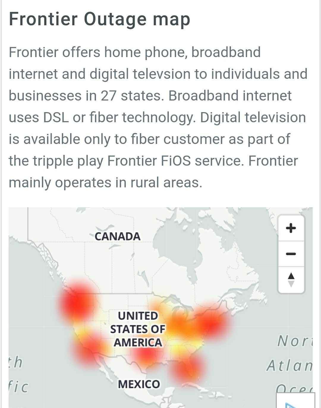 Frontier Outage down & not working at many locations