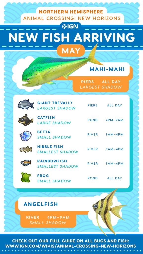 Animal Crossing New Horizons (ACNH) May Fish List, Bugs List with