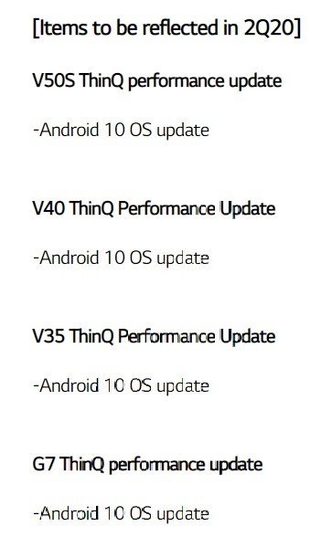 LG V35 ThinQ Android 10 update