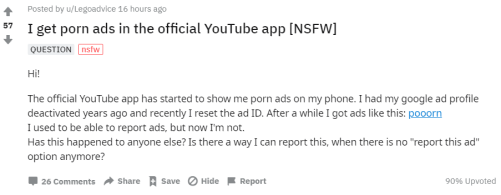 Explicit/ Pornographic Ads in YouTube App