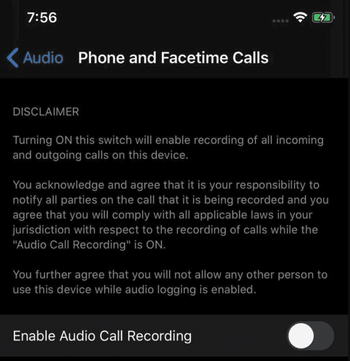 call recording feature in iphone 12