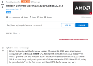 The Reddit post on Radeon Software Adrenalin 2020 Edition 20.8.3