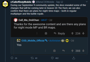 Call of Duty Mobile Night mode twitter confirmation