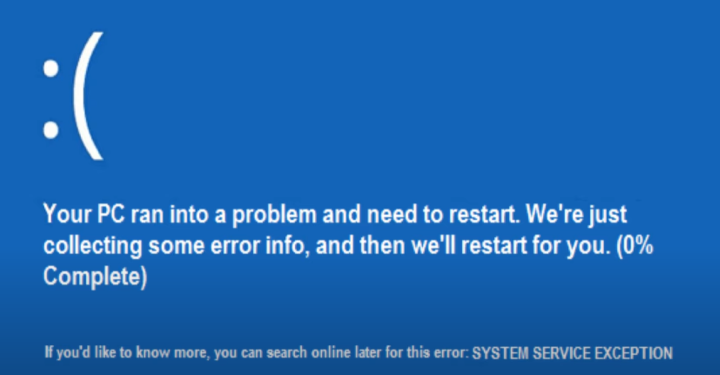System Service Exception Windows Error