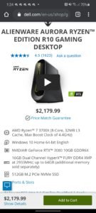 Alienware Aurora R10 Ryzen Edition PC featuring NVIDIA GeForce RTX 3080 GPU