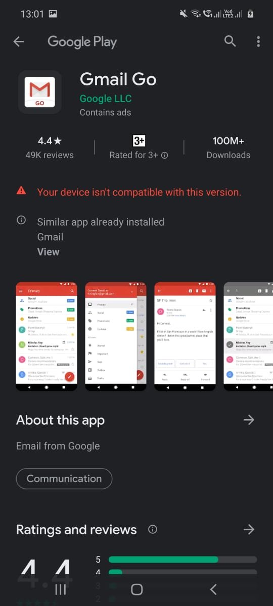 Samsung Gmail Go Screenshot