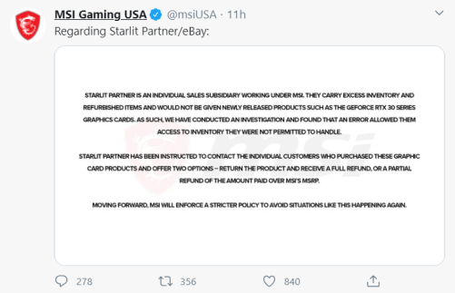 MSI tweets