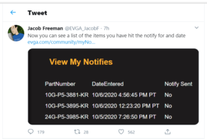 Jacob Freeman from EVGA displaying the new Notify Me option 