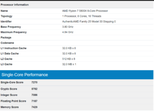 Ryzen 5800X Geekbench scores; Single Core 