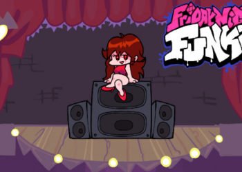 Friday Night Funkin character girlfriend sitting on speaker