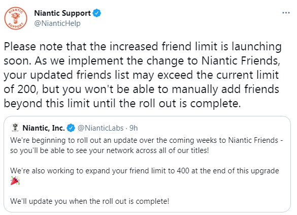 Following tweet by Niantic