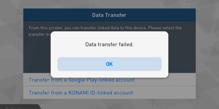 Data transfer error in PES 2021