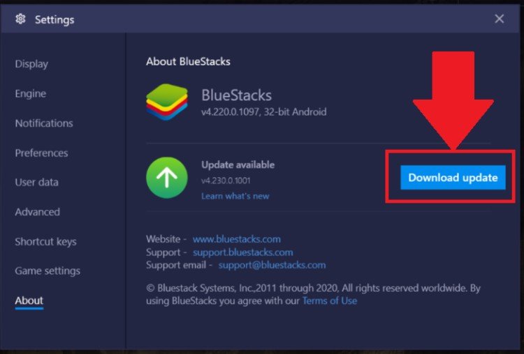 Updating Bluestacks android version