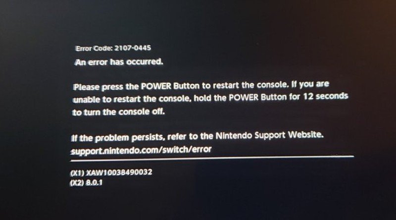 Nintendo Switch error code 2107-0445