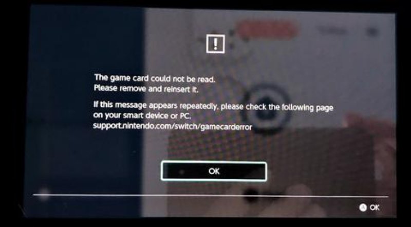 Nintendo Switch game card slot error