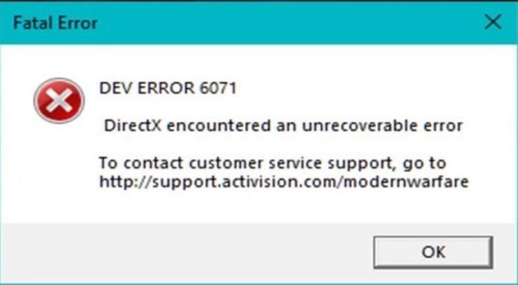 Dev error 6071 обнаружена неустранимая ошибка directx