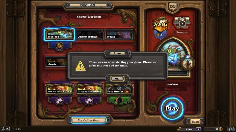 Hearthstone game start error