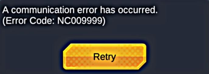 A screengrab of the NC009999 error on Dragon Ball Legends