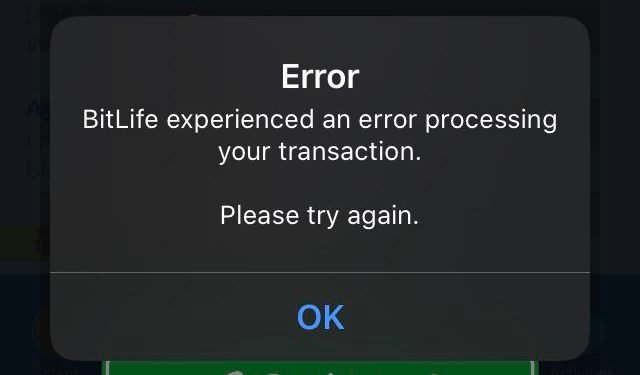 Bitlife experienced an error processing your transaction