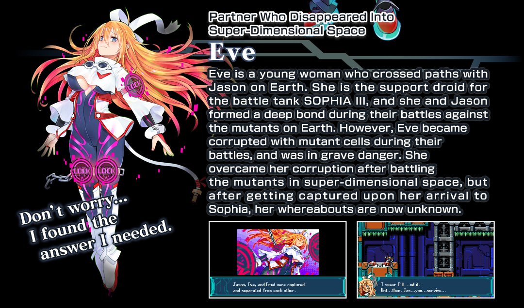 A screengrab of Eve, the partner that the player must rescue in Blaster Master Zero