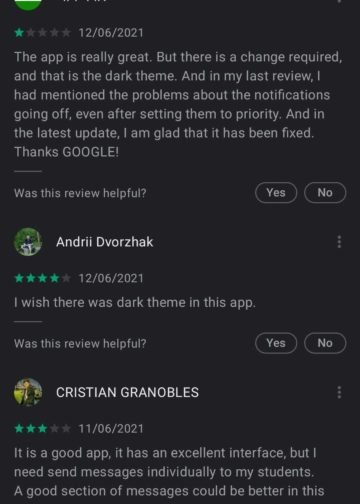 Screenshot of Google Classroom's PlayStore Review Page