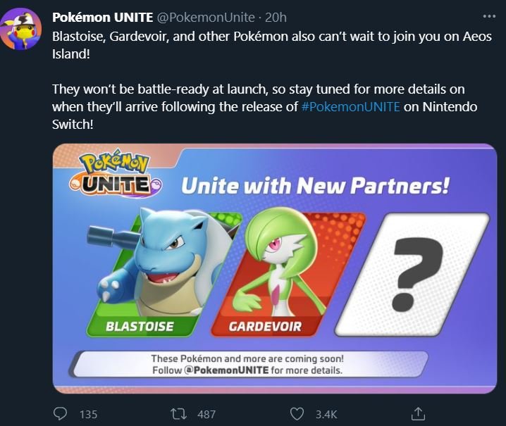 A screengrab of the Pokemon Unite announcement of Blastoise and Gardevoir.