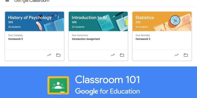 Picture of how Google Classroom looks at present