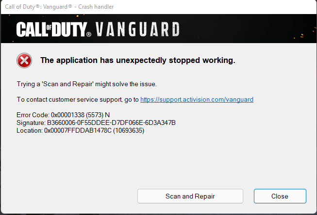 Vanguard Application Error