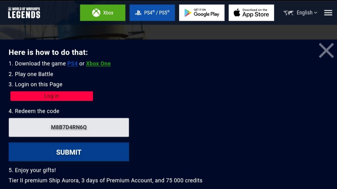 World of Warships Legends redeem code